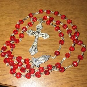 Red glass beaded rosary beads Vintage Autom